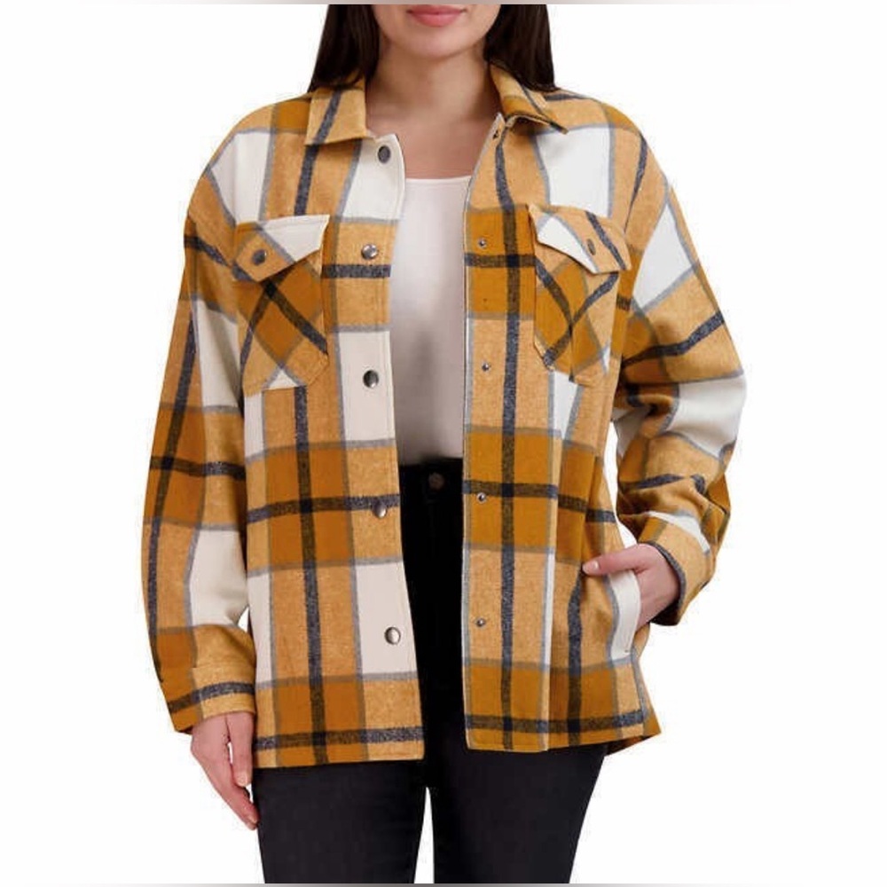 HFX Snap -Down Shirt Jacket Shacket Black Brown Ivory Women’s S NWT